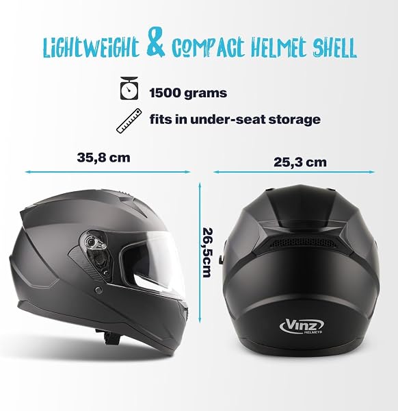 VINZ Kennet Integralhelm mit Sonnenblende | ECE 22.06 & PINLOCK vorbereitet | Motorradhelm für Herren & Damen | Mopedhelm / Vollvisierhelm | Fullface Helm Roller | Größe XS–XXL - 5