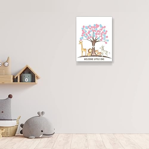 Miniatura 4 de Árbol de huellas dactilares para revelación de género con animales de safari, ideas de fiesta de libro de invitados para baby shower, ideas de