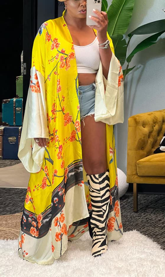 Image of Kimono Cardigan for Women Long Boho Satin Kimono Robes Plus Size Open Front Beach Swimsuit Cover Ups Lightweight Duster