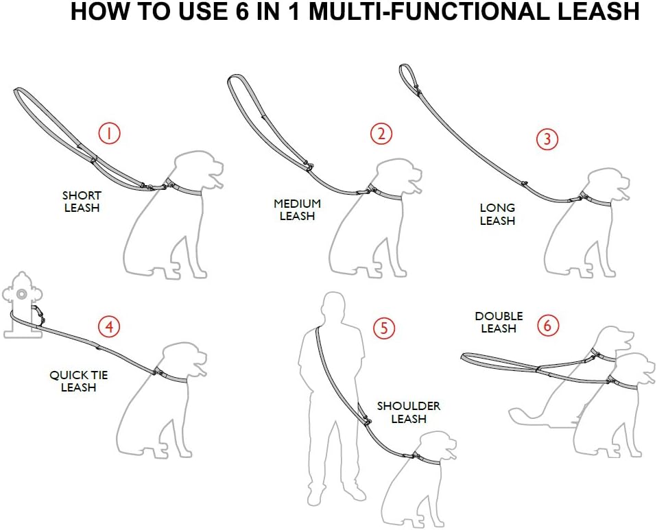 Dogs My Love 6 Way European Multifunctional Braided Dog Leash, Adjustable Schutzhund Lead 42"-68" Long 4 Sizes Green (XLarge: 1.25" Wide)