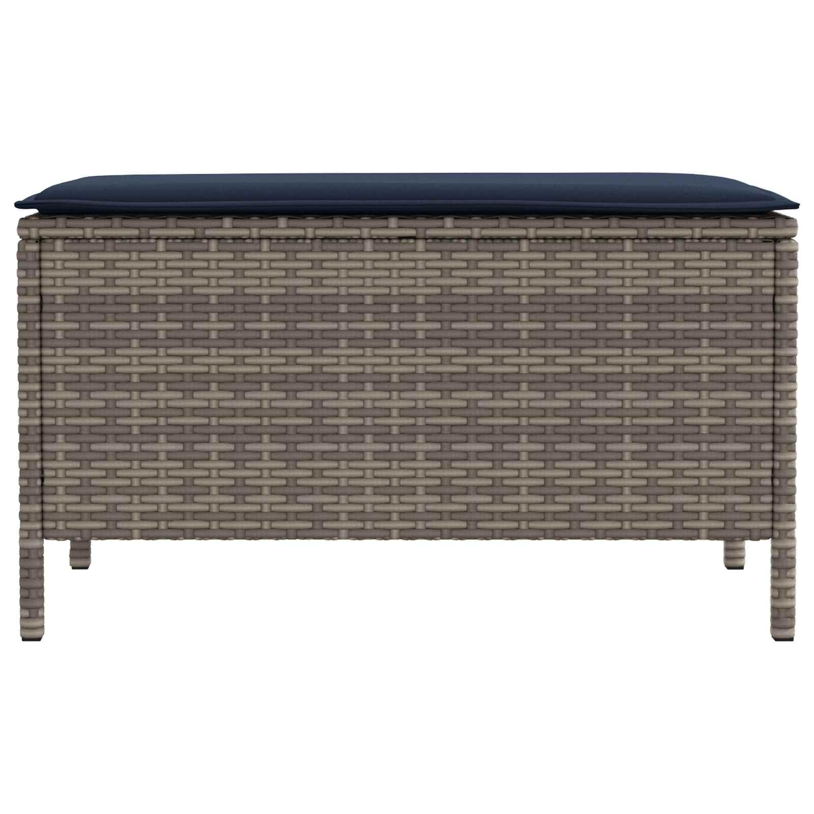Poggiapiedi da Giardino grigio e blu navy in polyrattan 80 x 38 x 42 cm con cuscino rimovibile per salotto esterno, terrazzo, patio e veranda relax modulare