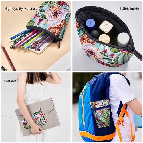 Miniatura 5 de Swono Estuche de lápices florales de cactus con flores tropicales brillantes, rosas, cactus, acuarela, estuche para lápices, estuche para lápices,