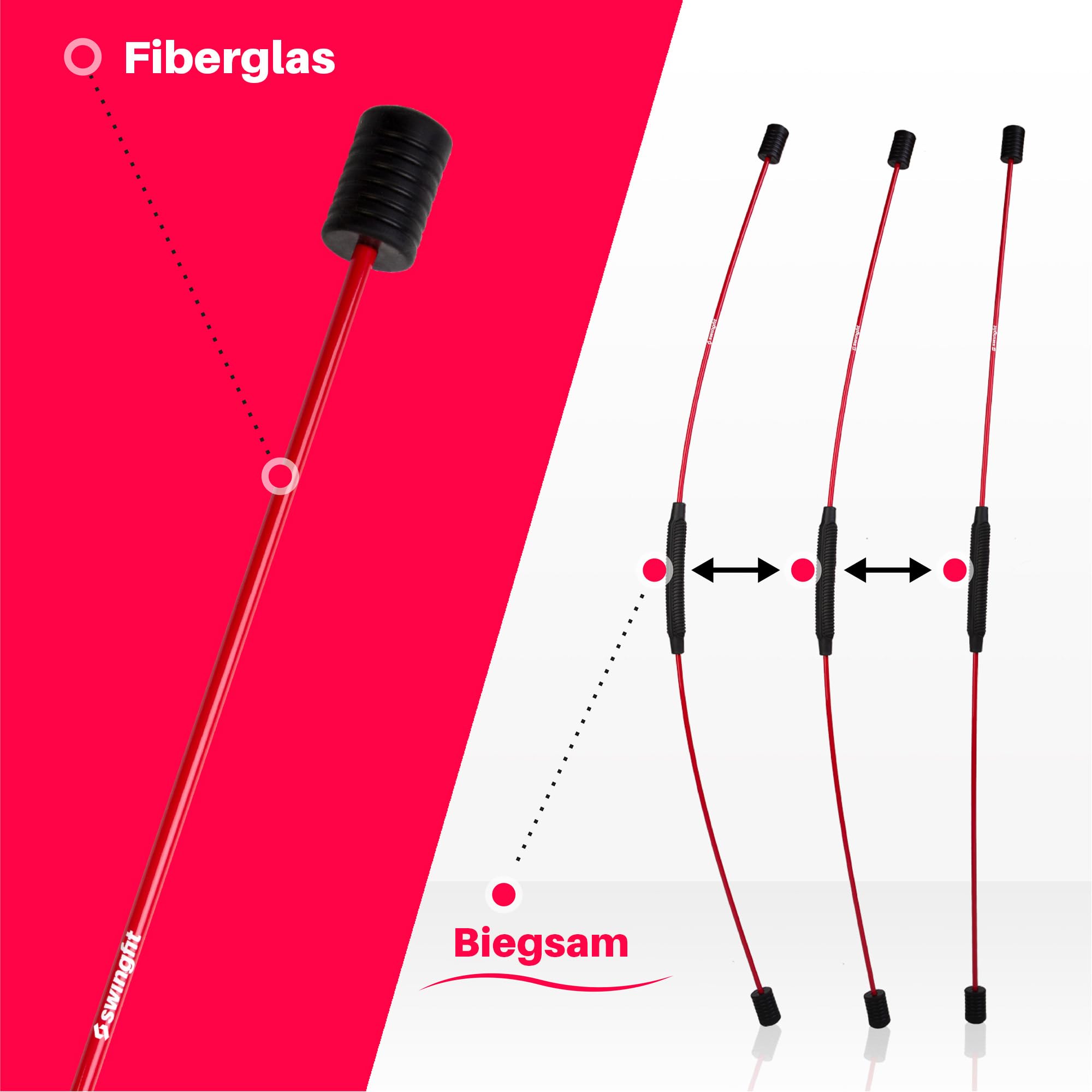 Schwingstab [inkl. Tasche, Band & Trainingsplan] - Von Therapeuten empfohlen Swingstick - Gymnastik Schwungstab für Tiefenmuskulatur