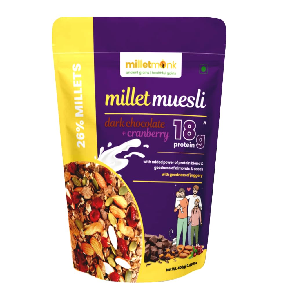 See full amazon price history chart for MilletMonk- Wholesome Millet Muesli with 18g Protein, Dark Chocolate, Cranberry, Almonds, and Seeds - Perfect Breakfast Blend for Energy and Nutrition- 400g MilletMonk- Wholesome Millet Muesli with 18g Protein, Dark Chocolate, Cranberry, Almonds, and Seeds - Perfect Breakfast Blend for Energy and Nutrition- 400g (B0D37ZXG3X) Amazon Price History, Amazon Price Tracker