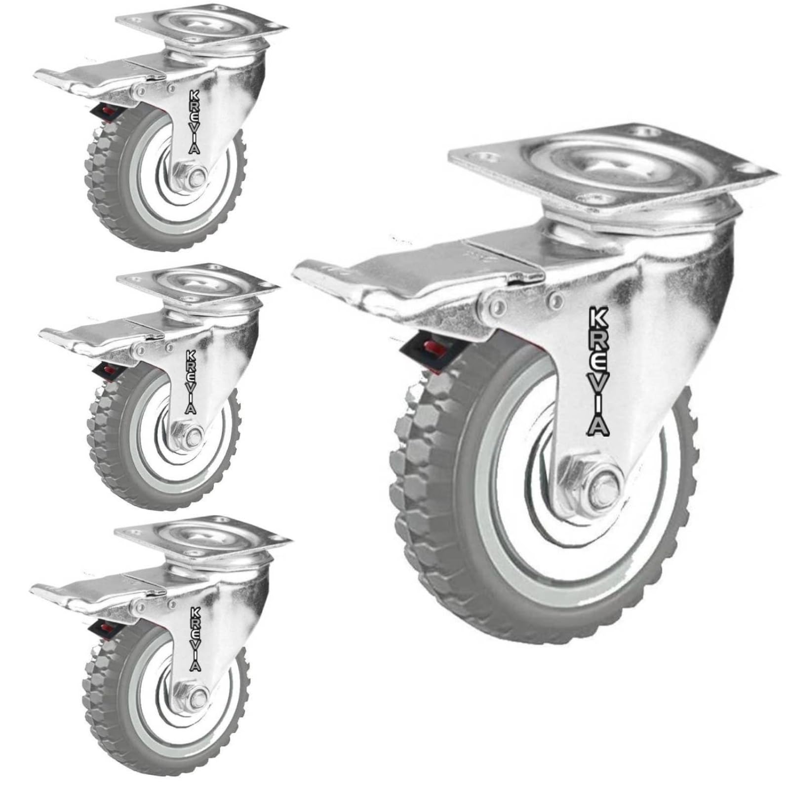 Krevia 5 Inch 360 Degree PU Swivel Caster Wheels | Set Of 4 Heavy Duty Locking Bearing Industrial Casters with Brake | Noise-Free Swivel Plate Caster Wheels for Cart, Furniture, Workbench (Grey) (B0CQVM57Y1) Amazon Price History, Amazon Price Tracker
