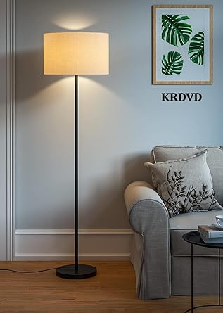KRDVD LED Floor Lamp Standing Modern Black 4.5Ft Height Off White Lamp Shade 12 Inches Drum Shade for Living Room Corner, Home, Hotel, Office(Metal, Pack of 1)