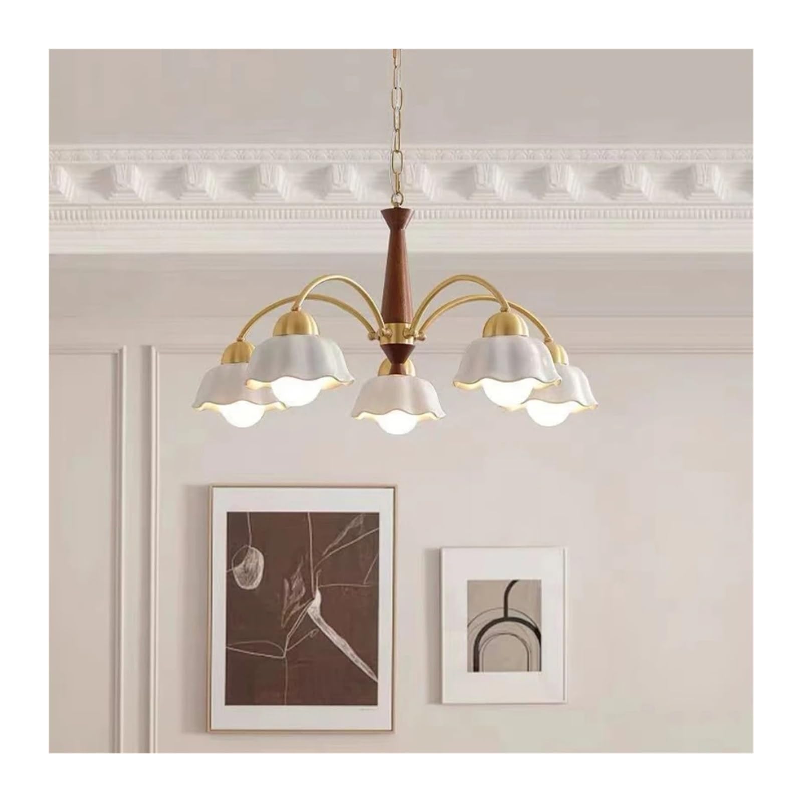 YUFENG Salon scandinave V-intage - Lampe de luxe en porcelaine blanche tout en laiton Ambiance Salle à manger Lumières de chambre à coucher
