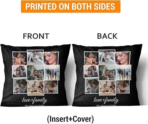 Miniatura 4 de Love and Family Collage - Almohada personalizada para pareja. Almohada de fotos personalizada con texto para cumpleaños, aniversario y Navidad.