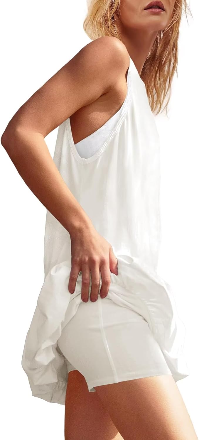 Neyaolk Womens Athletic Dress with Shorts Backless Bubble Tennis Dresses Workout Dress Golf Outfit Activewear with Pockets