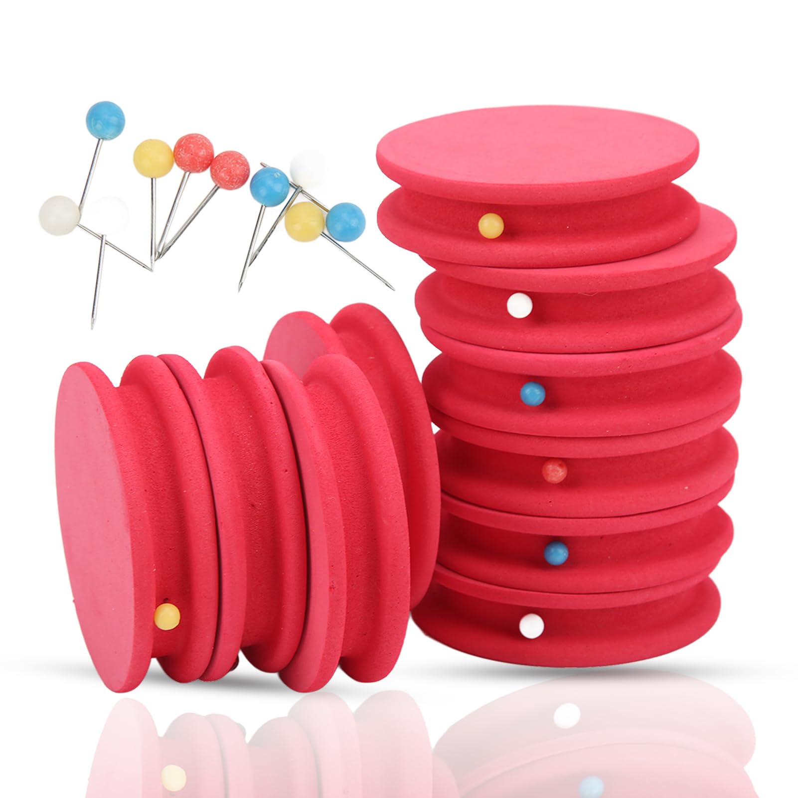 HERCHR 10 Pack EVA Foam Fishing Line Spools, Round Winding Boards with Pins for Angling Tackle Storage, Line Winding Plates for Fly Fishing Tippet Organiser Storage Accessories (Pink)