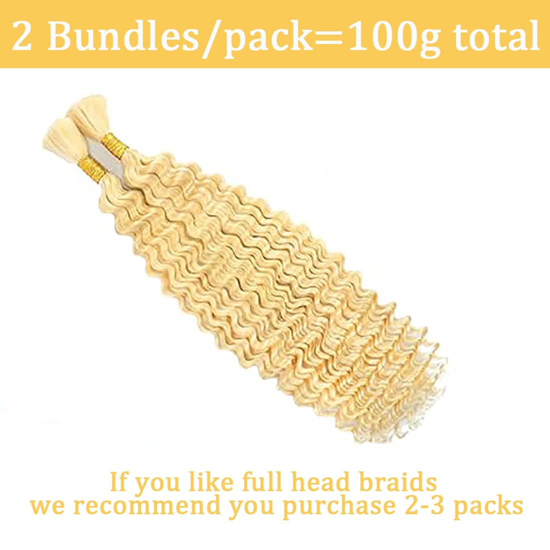 Echthaar Tressen Deep Wave Human Braiding Hair for Boho Braids #613 Blonde Color Menschliches Haar Human Hair Extensions No Weft Weave 50g/Piece 22 22 22 Zoll