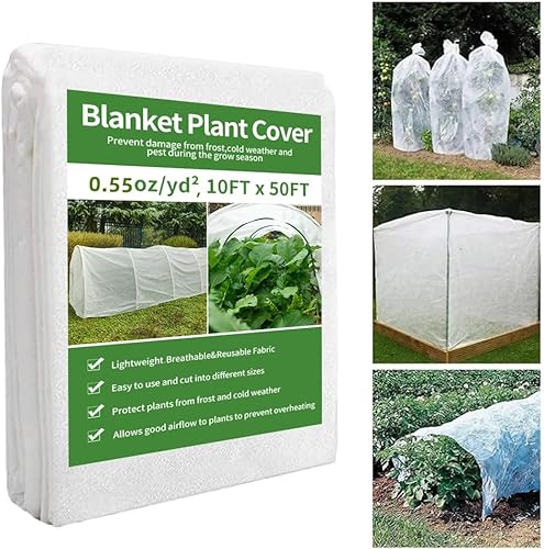 Cubiertas para plantas, protección contra congelación, 10 x 50 pies, cubiertas flotantes de jardín para camas elevadas, verduras, insectosheladas de