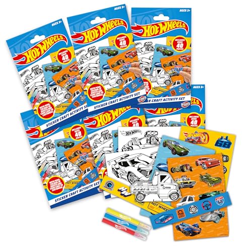 BLADEZ Hot Wheels Toyz Craft Activity Set – Hotwheels divertimento creativo con adesivi e colorazione, mini scena di carte e penne, adesivi perfetti per bambini per sacchetti per feste – confezione da