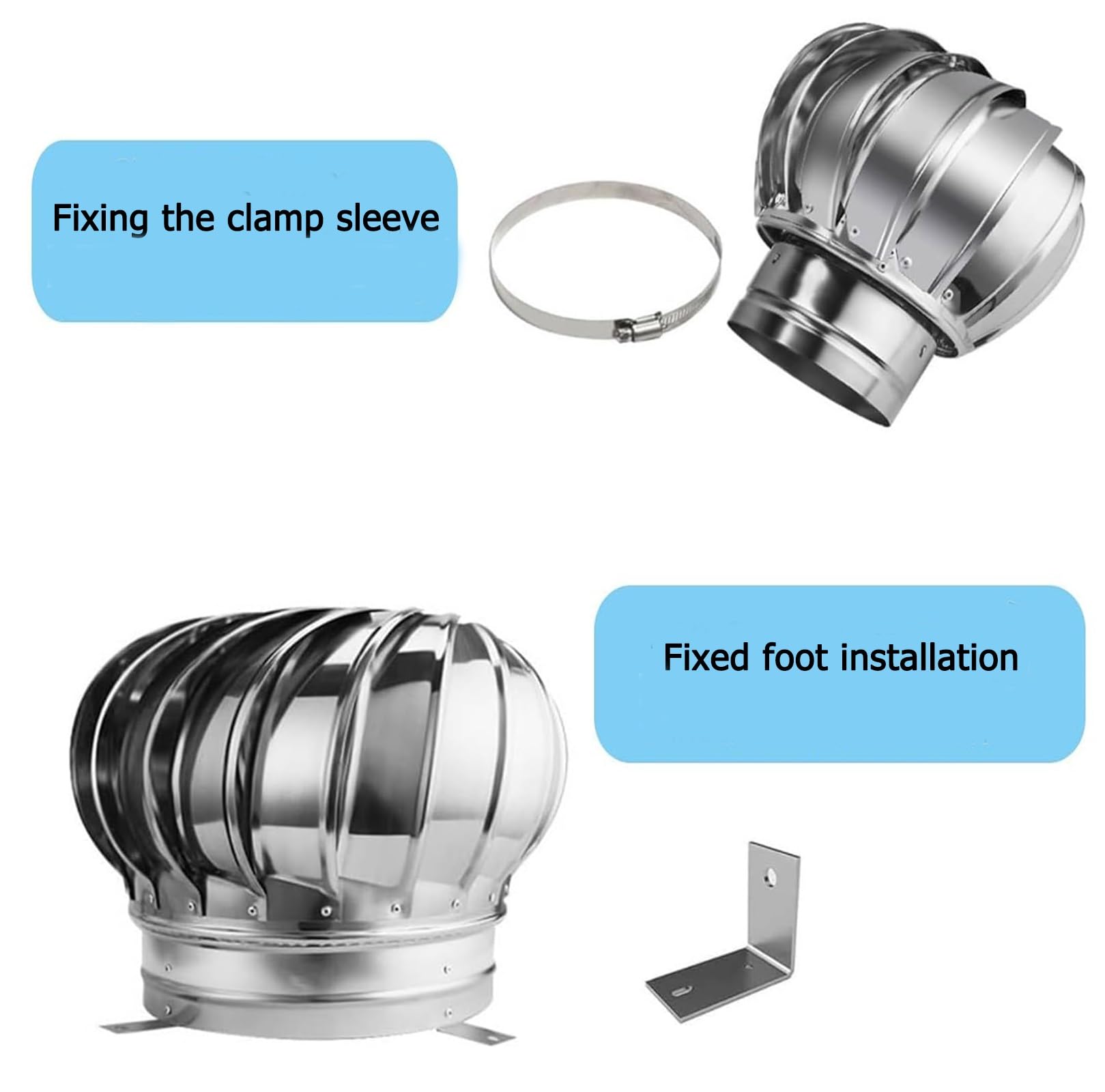 Cappa per camino in acciaio inox 304, 150 mm, indipendente dalla rete, rotonda, con apertura di scarico girevole per la dissipazione del calore, per case, fabbriche, soffitte, fattorie, turbine da