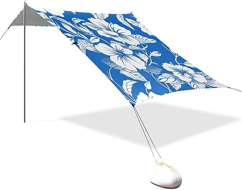 Parasol portátil impermeable con diseño floral azul UPF50 con pala de arena para viajes familiares, picnics y campamentos para Playa en oferta