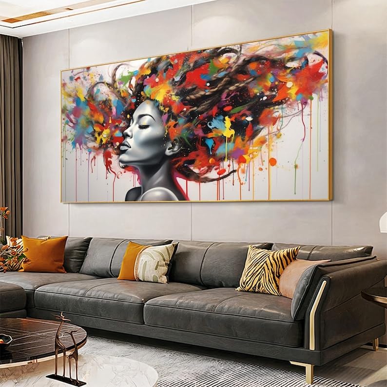 Tableau abstrait coloré CAOXTART 50 x 100 cm prêt à suspendre