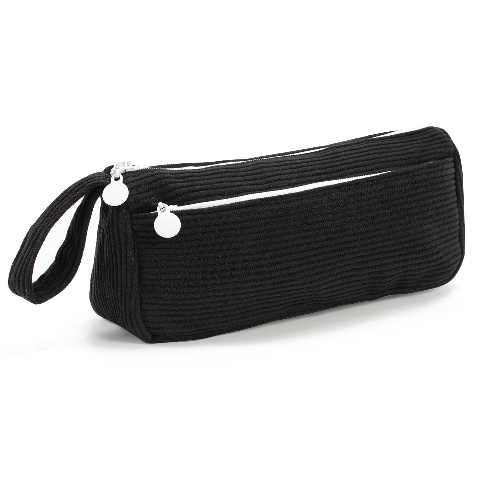 Vinuwu Pencil Case Corduroy Cute Pencil Pouch Aesthetic Pencilcase with Practical Zip Makeup Bag Stationery Pouch for School Teenage Boys Girls (Black)