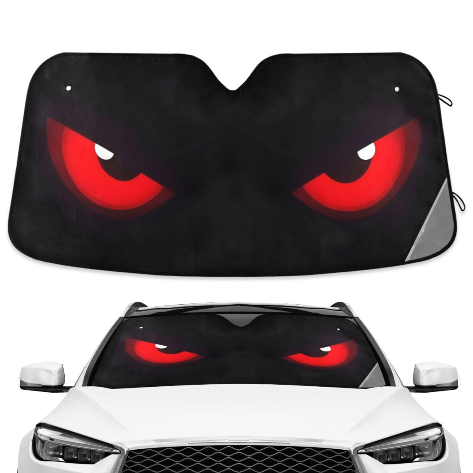 Evil Red Eyes Black Windshield Sunshade Car Sun Shade Front Window Shade for Truck SUV Blocks UV Rays Sun Reflector Visor Protector Accordion Folding