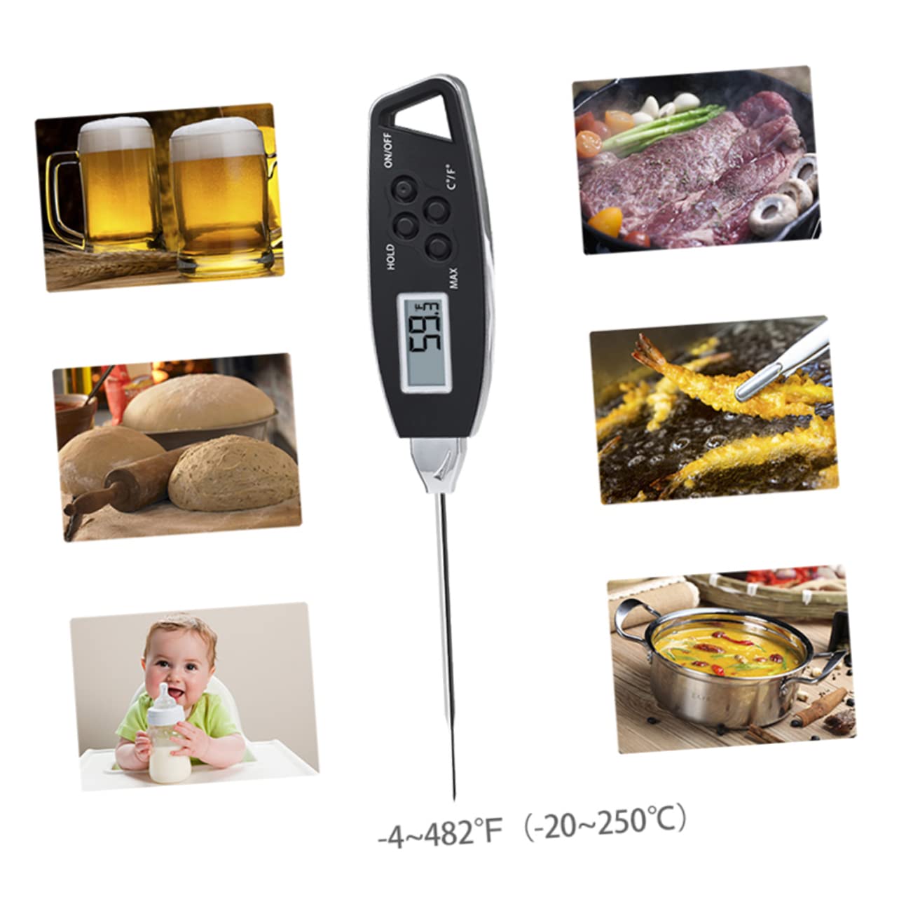 MAGICLULU 2pezzi Termometro Digitale Per Alimenti Misurazione Rapida Per Barbecue Latte e Cibi Caldi Con Sonda Inossidabile Nero