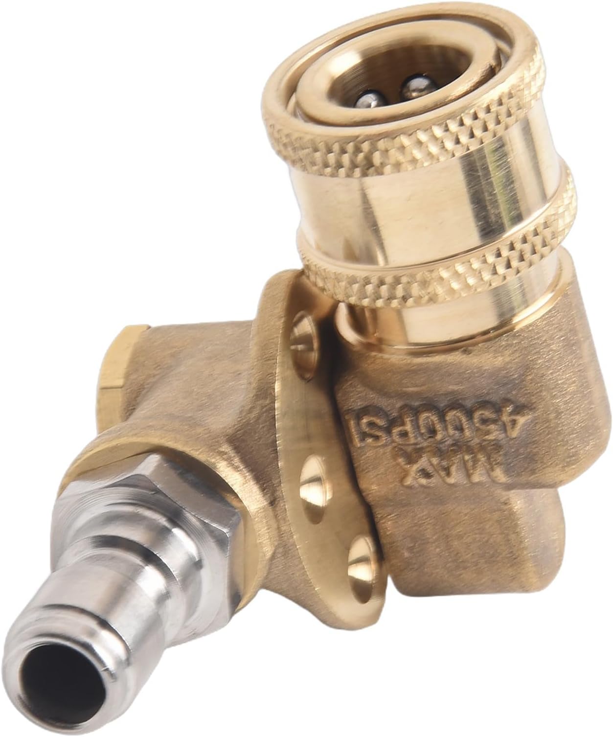 Brass Swivel Coupler for Pressure Washers – Quick-Connect Adjustable Spray Wand Connector, 5-Position Angle Selector, Gold-Finished For Durable Brass Build