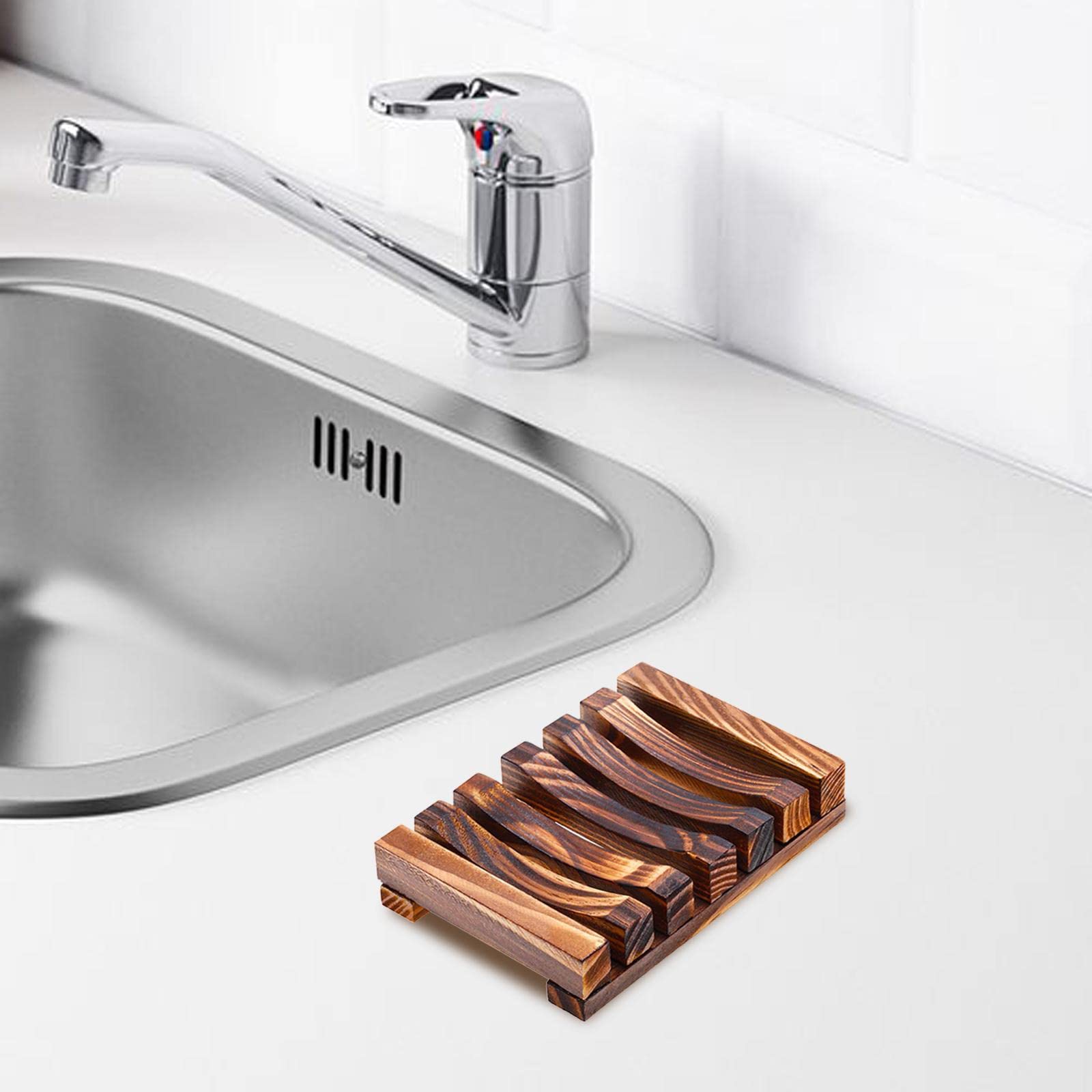 3 Teiliges Seifenschalen Set Aus Holz mit Selbstentleerender Seifenablage Und Praktischem Ablagefach mit Schutzgitter für Dusche, Küche, Spüle, 6 Stück