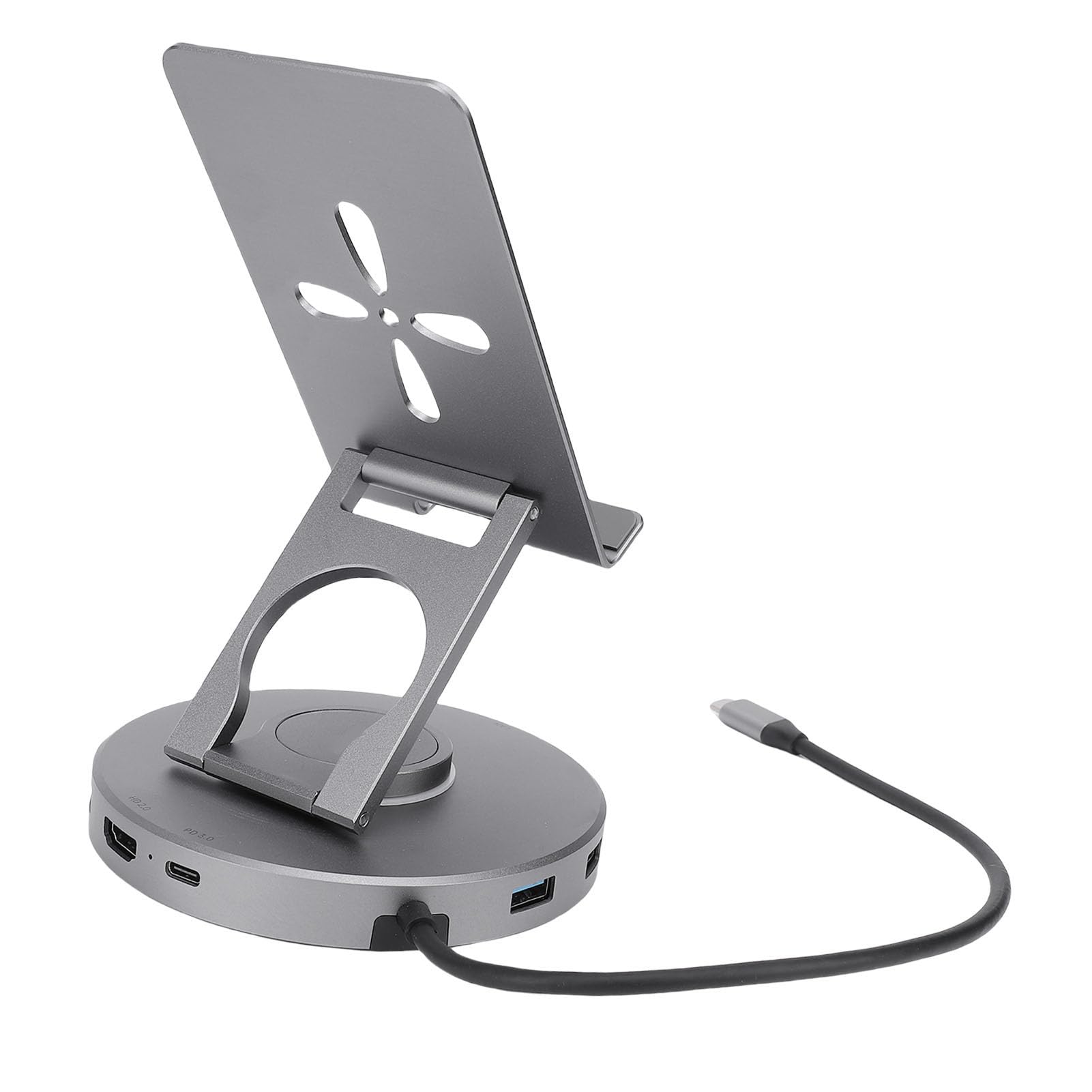 Sorandy Soporte de Estación de Acoplamiento USB C, Soporte para Tableta de Aleación de Aluminio Plegable Giratorio 8 en 1 con Lector de Tarjetas, 4K 100W PD Gigabit Ethernet, Ideal para Dispositivos