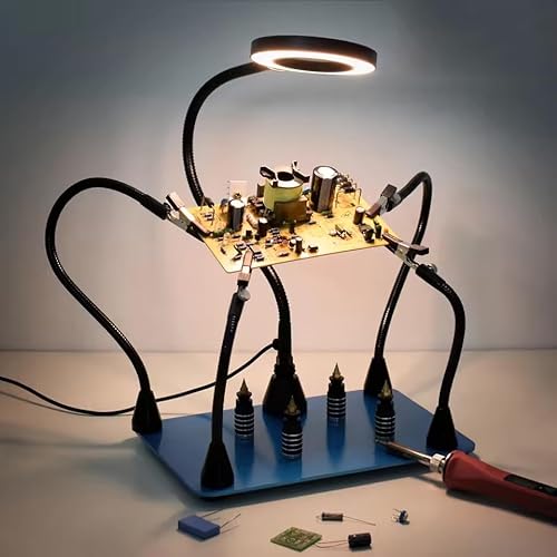 zmart PCB 固定具 クリップ はんだ付け ホルダー サード ハンド ツール 磁気 フレキシブル ヘルピング ハンド 3倍 LED 照明 拡大鏡付き