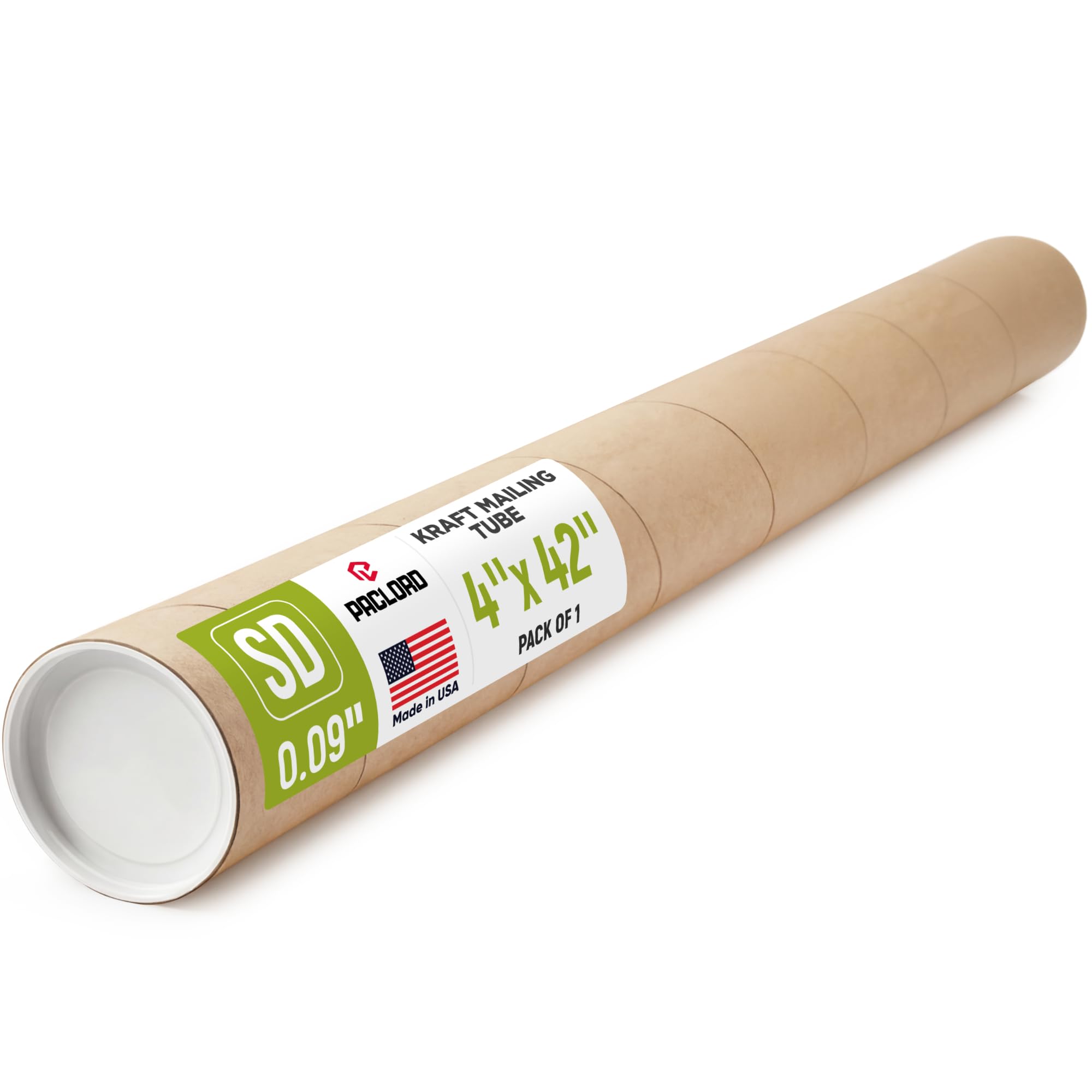 4" x 42" Reinforced Kraft Paper Mailing Tube, Pack of 1 Tube with 2 Caps – Secure USPS Approved – Cardboard Poster Mailer for Shipping and Storing of Prints, Artwork, Posters, or Documents