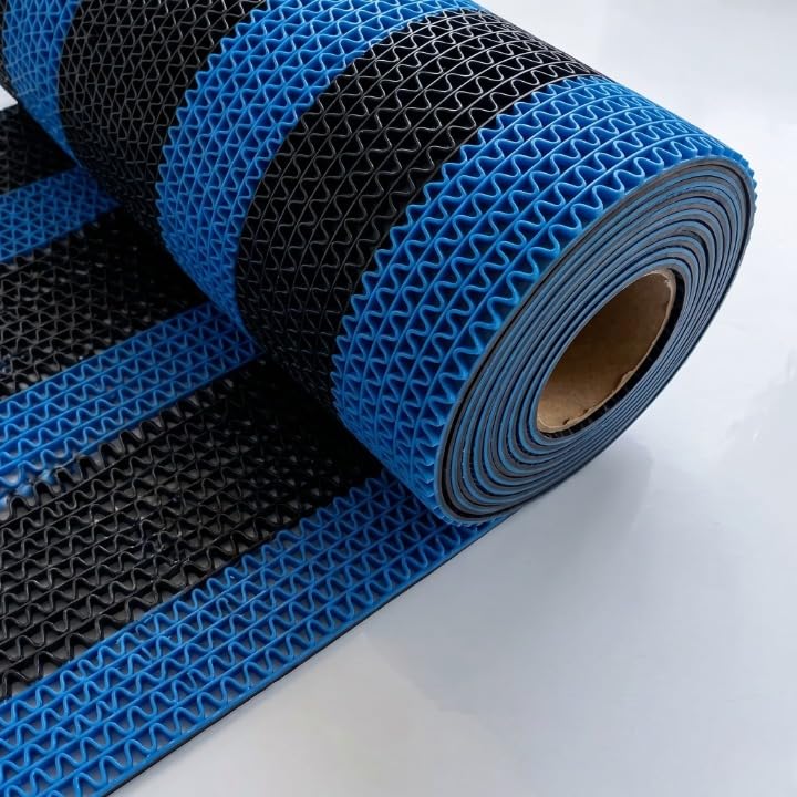 Image of TIB Anti Skid Waterproof PVC Rubber Mat for Bathroom, Floor, Swimming Pool, Shower, Entrance & Rainy Areas | Multipurpose Dual Colour Floor Mat,2x16 Feet,Black & Blue