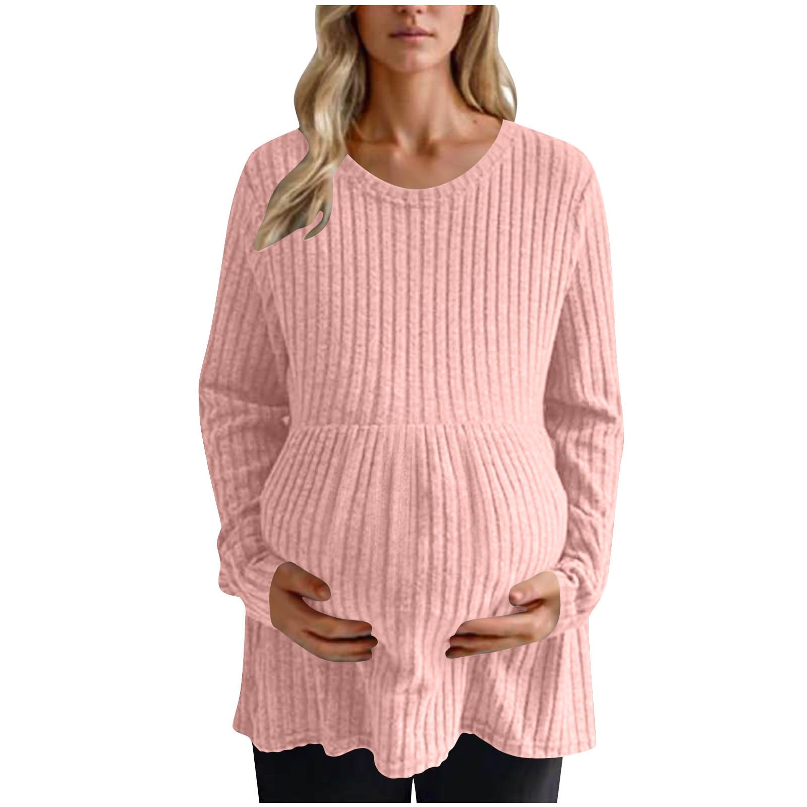 Maglioni premaman da donna a maniche lunghe girocollo pullover lavorato a maglia camicie gravidanza signore longline camicette felpe tunica top casual vestibilità larga maglione lavorato a