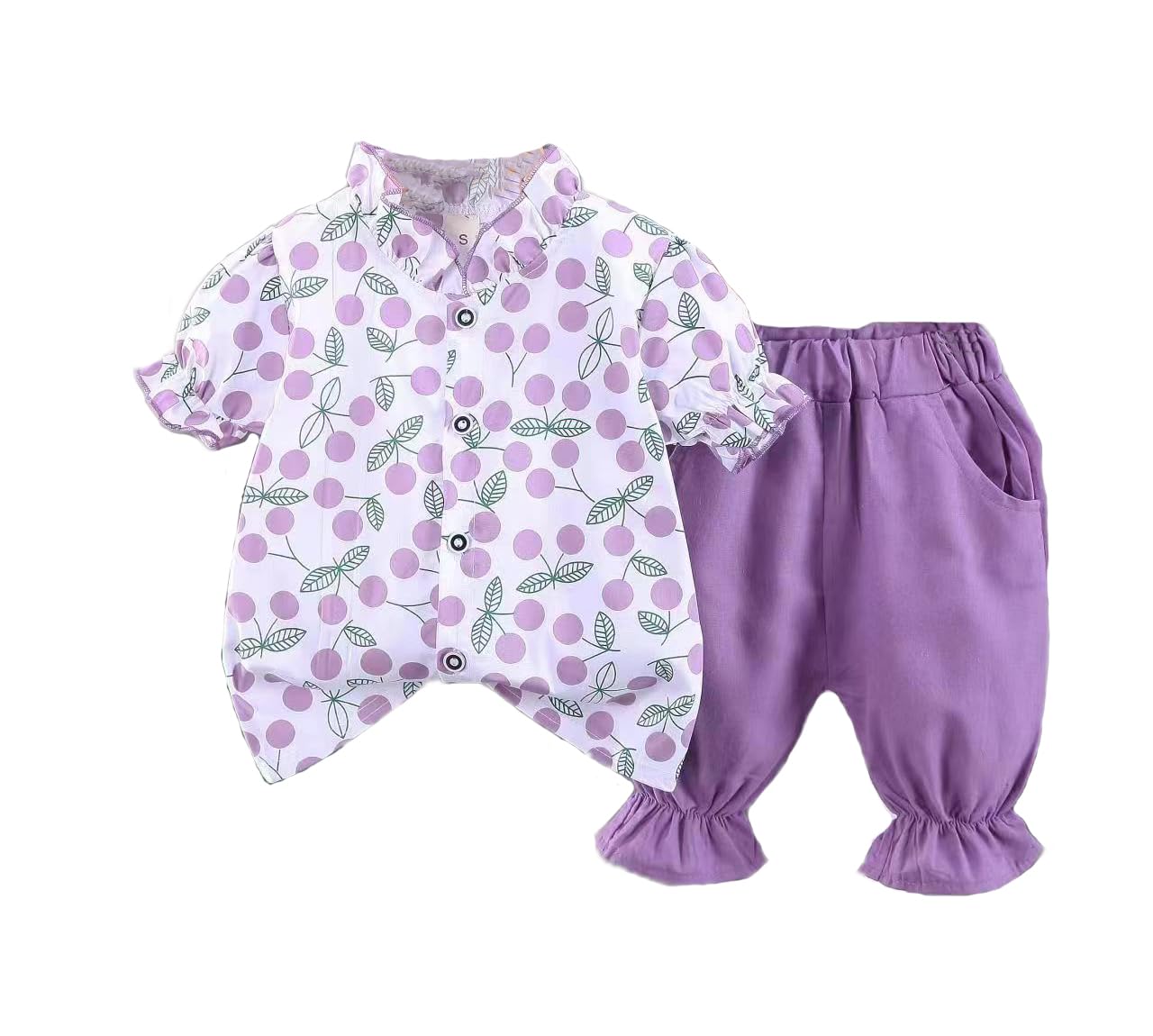 Bold N ElegantGirls Floral Print Balloon Sleeve T-Shirt Top and Capri Shorts Summer Clothing Set for Infant Toddler Baby Girls