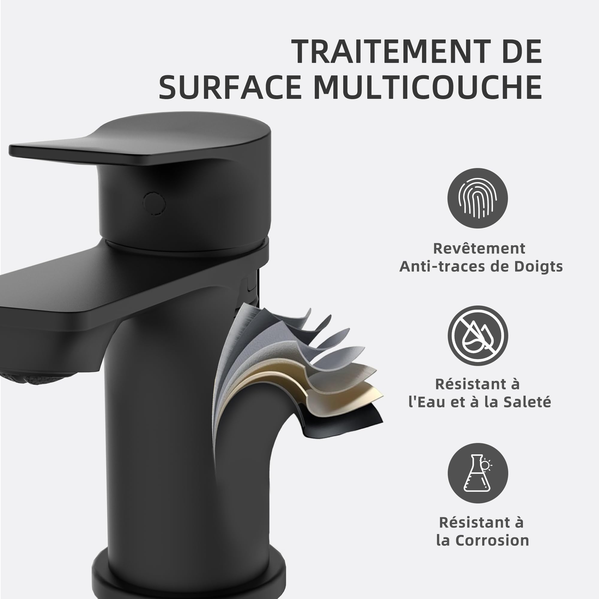 BELZ Robinet de Salle de Bain, Mitigeur de Lavabo Moderne - Laiton, Économiseur D'Eau et Durable, Noir
