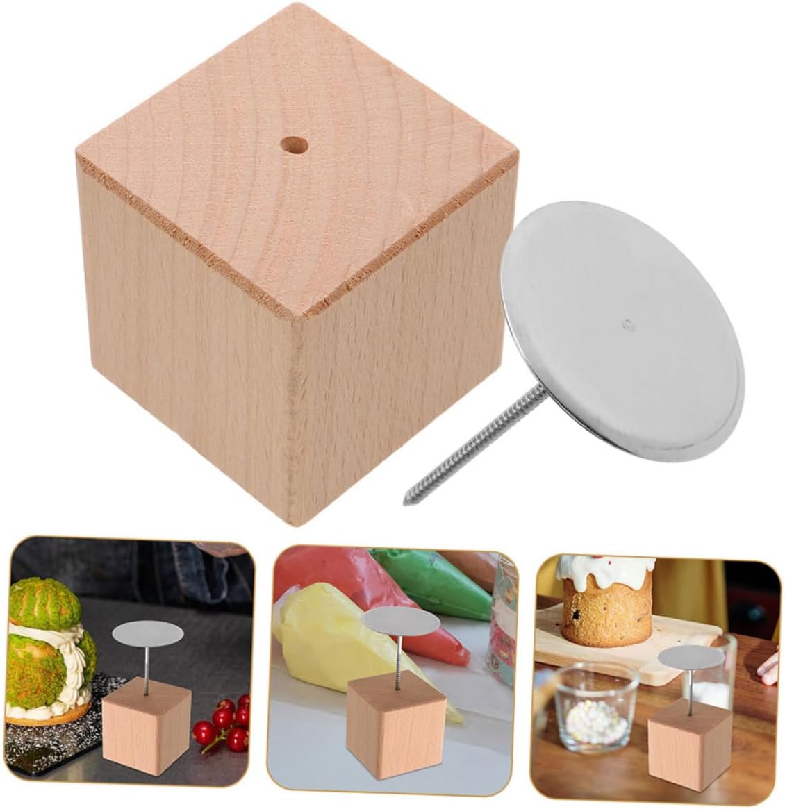 PRETYZOOM Wooden Cake Decorating Display Base Set 2PCS Flower Placement Table for Baking Flower Nail Holder Non-Slip Design for Cake Decorating and Baking Enthusiasts