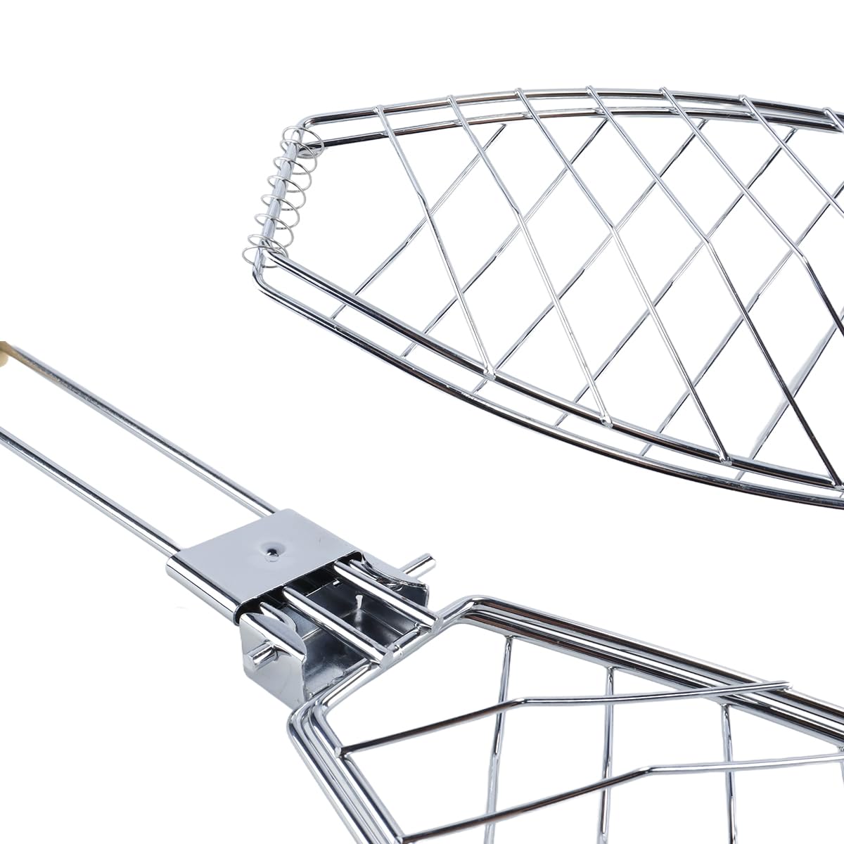 Arrostitore per pesce, supporto per griglia per pesce in acciaio inox con manico in legno, vassoio multifunzionale per barbecue per frutti di mare e verdure