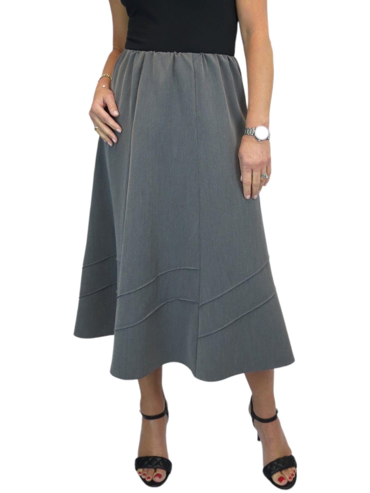 Paulo Due Women's Grey Smart Elasticated Waist Flared Swing Skirt In Size 10
