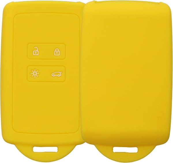 kwmobile Accessoire clé de Voiture Compatible avec Renault Smart Key 4-Bouton (Keyless Go Uniquement) - Coque en Silicone Souple avec Embout Porte-Clé - Jaune radieux - 1