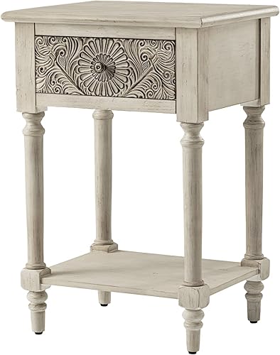 Miniatura 7 de COSIEST Mesita de noche vintage, mesa auxiliar de 2 niveles de MDF, mesa de noche con acento de madera y cajón de almacenamiento con estante de