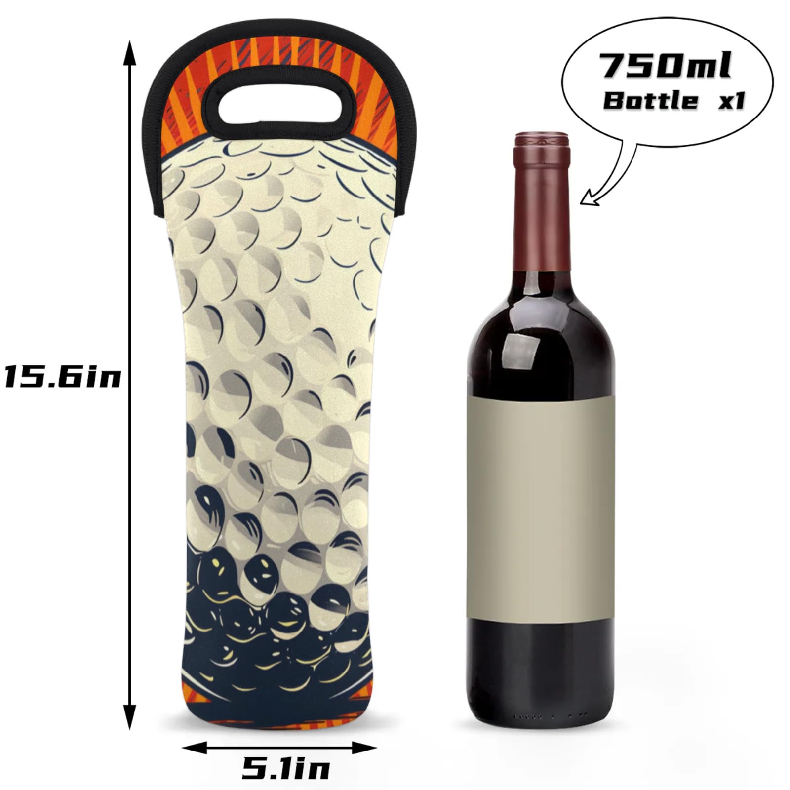Neoprene Wine Tote Carrier Bag for Wine,Water, Champagne, Beer, Baby Bottles 15.6 x 5.1 Inches, Protective Wine Bag,Sports- Golf