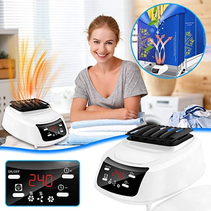 Draagbare Mute Stille Elektrische Warme Lucht Droger, Draagbare Verwarmde Droogmachine Afstandsbediening-1500-1800w-4 Versnellingen-22.5x29x16.5cm (afstandsbediening) (Color : Blue) - Image 4