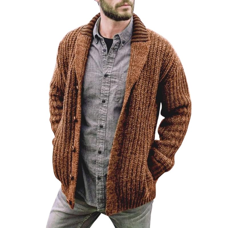 bifanxi Men's Shawl Collar Knitted Sweater with Buttons Slim Fit Cardigan for Autumn and Winter | Brown | 4XL-picture-20