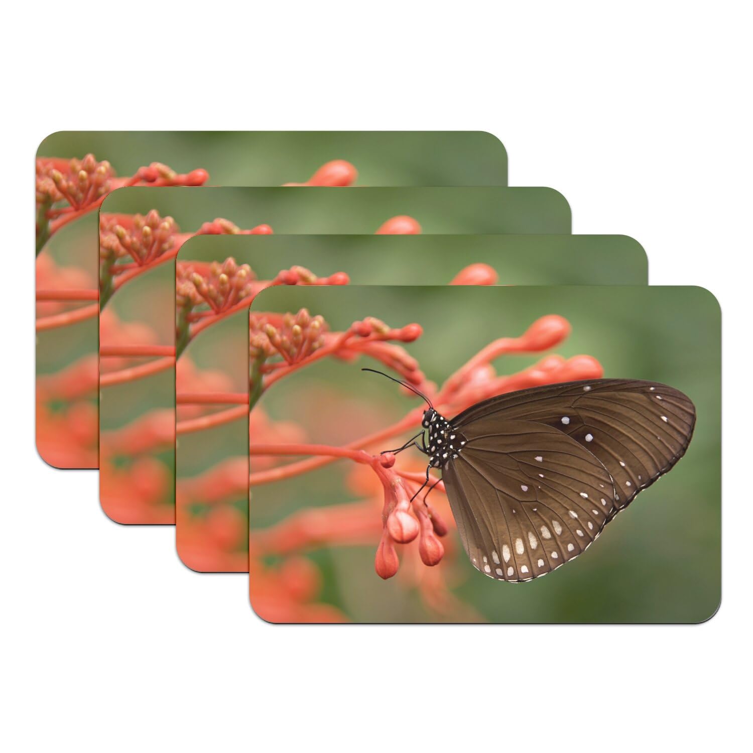 Set de table papillon noir grand format en caoutchouc antidérapant lot de 4