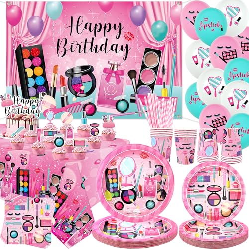 Decorazione per feste di compleanno spa, forniture per feste di trucco, piatti, tazze, tovaglioli, tovaglia, sfondo di buon compleanno, palloncini, topper per torte per ragazze donne sonno coccole spa