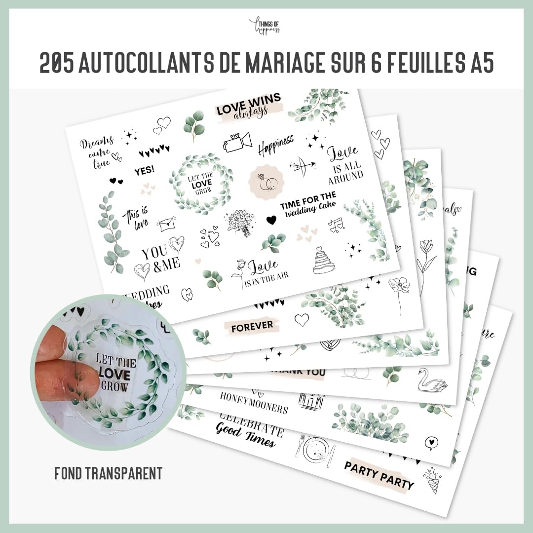 Autocollant Vintage Pour Livre D'or Mariage - Personnalisé Pour Scrapbooking Avec Beaucoup D'amour - Autocollant Eucalyptus De Mariage