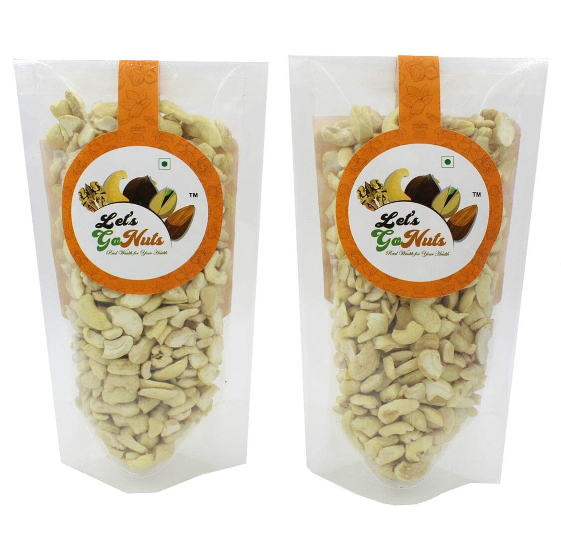 Let's Gonuts Broken Cashewnuts, 300 Grams (2 Packs of Each 150g)