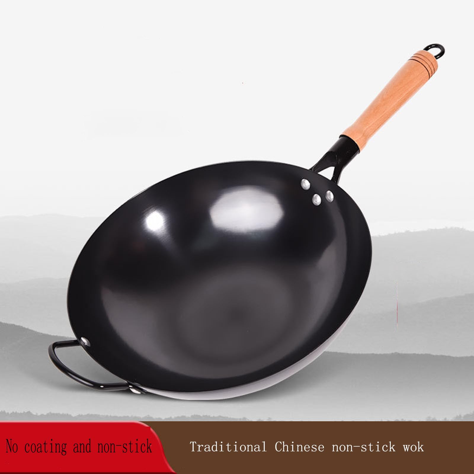 Wok di Ferro, Wok sul Fondo Piatto Non Rivestito E Padelle Fritte Antiaderenti, Pentole Tradizionali da Cucina, Wok di Cucina per Tutte Le Stufe(Size:36CM)