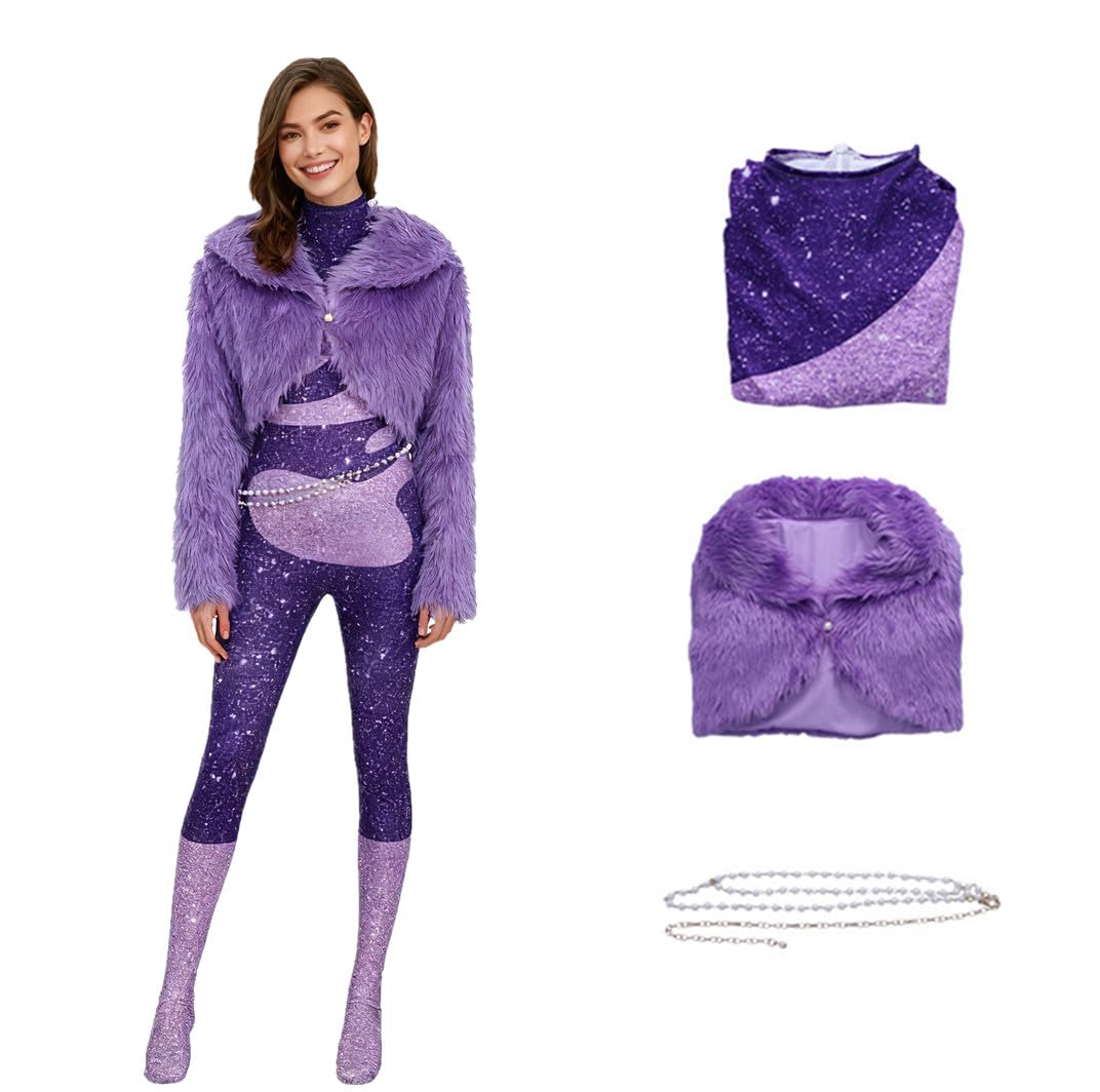 MANMICOS US size Movie cosplay costume Women purple jumpsuit party suit (Medium)
