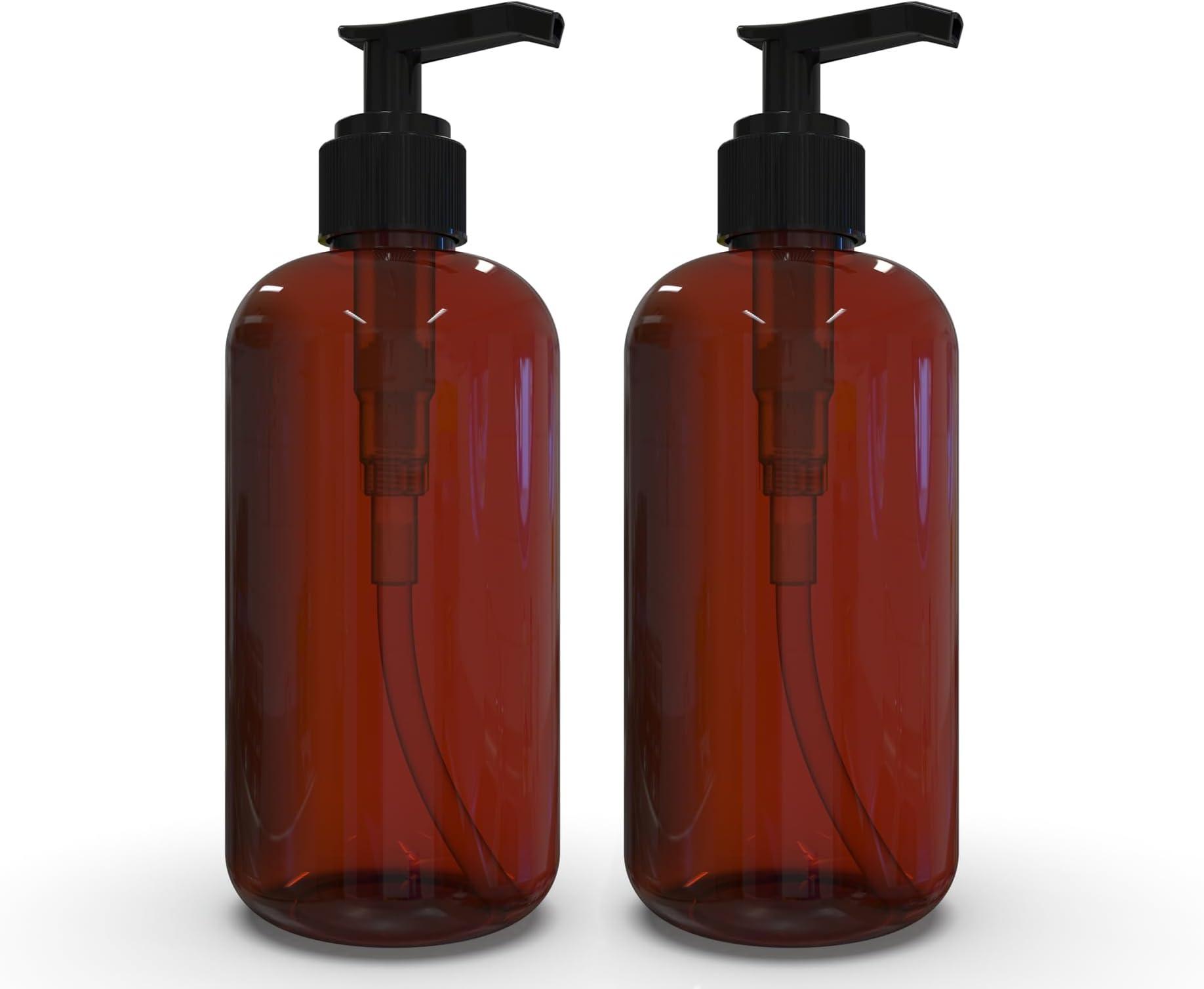 BRIGHTFROM Plastic Bottles with Pump Dispenser, 8 OZ Empty, BPA Free Refillable Containers for Body Wash, Moisturizer, Face Cream, Liquid Soap - Amber/Black - 2 Pack