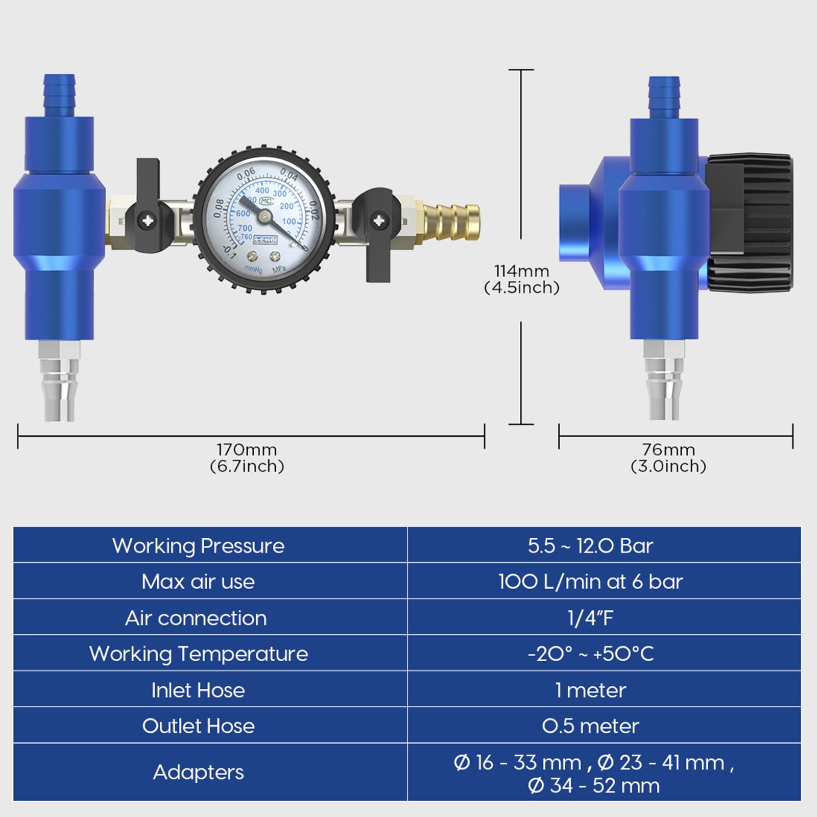 MRCARTool Kit Ricarica Vuoto Refrigerante Auto Sistema Raffreddamento Tester Spurgo Manometro 3 Adattatori