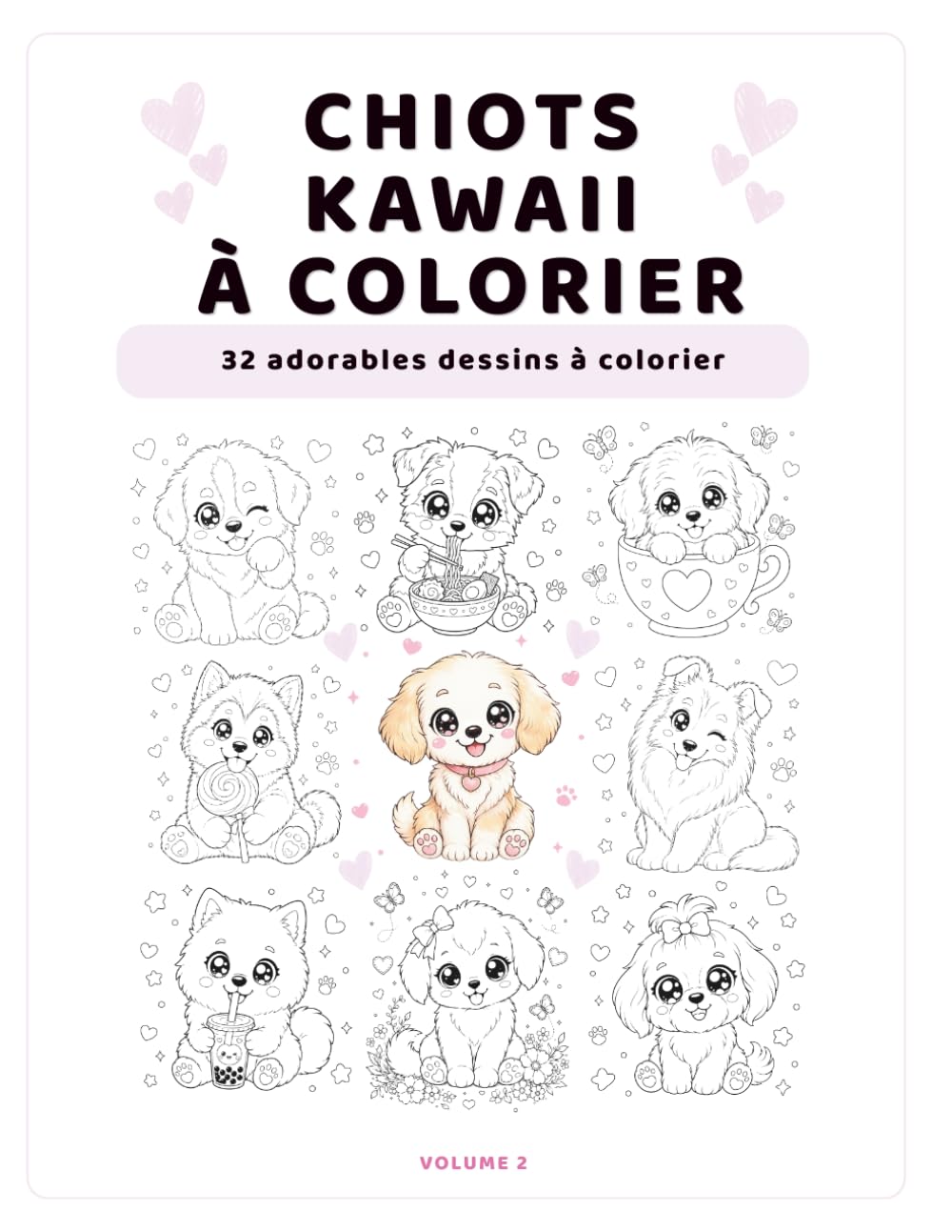 Chiots Kawaii à colorier: 32 adorables dessins à colorier, diplôme et page de création