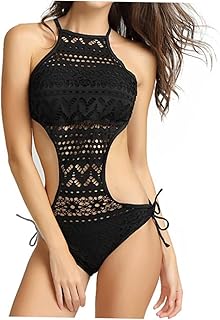BESPORTBLE Fato De Banho De Peça Para Mulher Fato De Banho Maiô Cintura Apertada Roupa De Banho Push Up Roupa De Banho Feminina Biquíni Renda Body Oco Macacão Conjunto Maiô Miss Preto